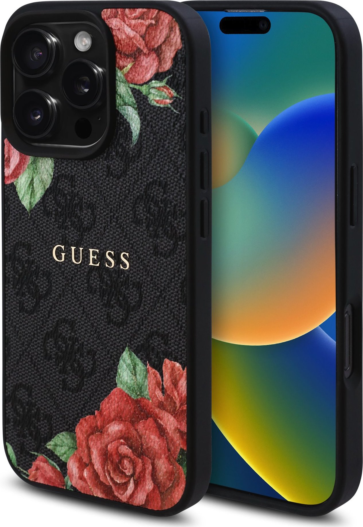 Guess PU Leather 4G Roses MagSafe kryt iPhone 16 Pro Max černý