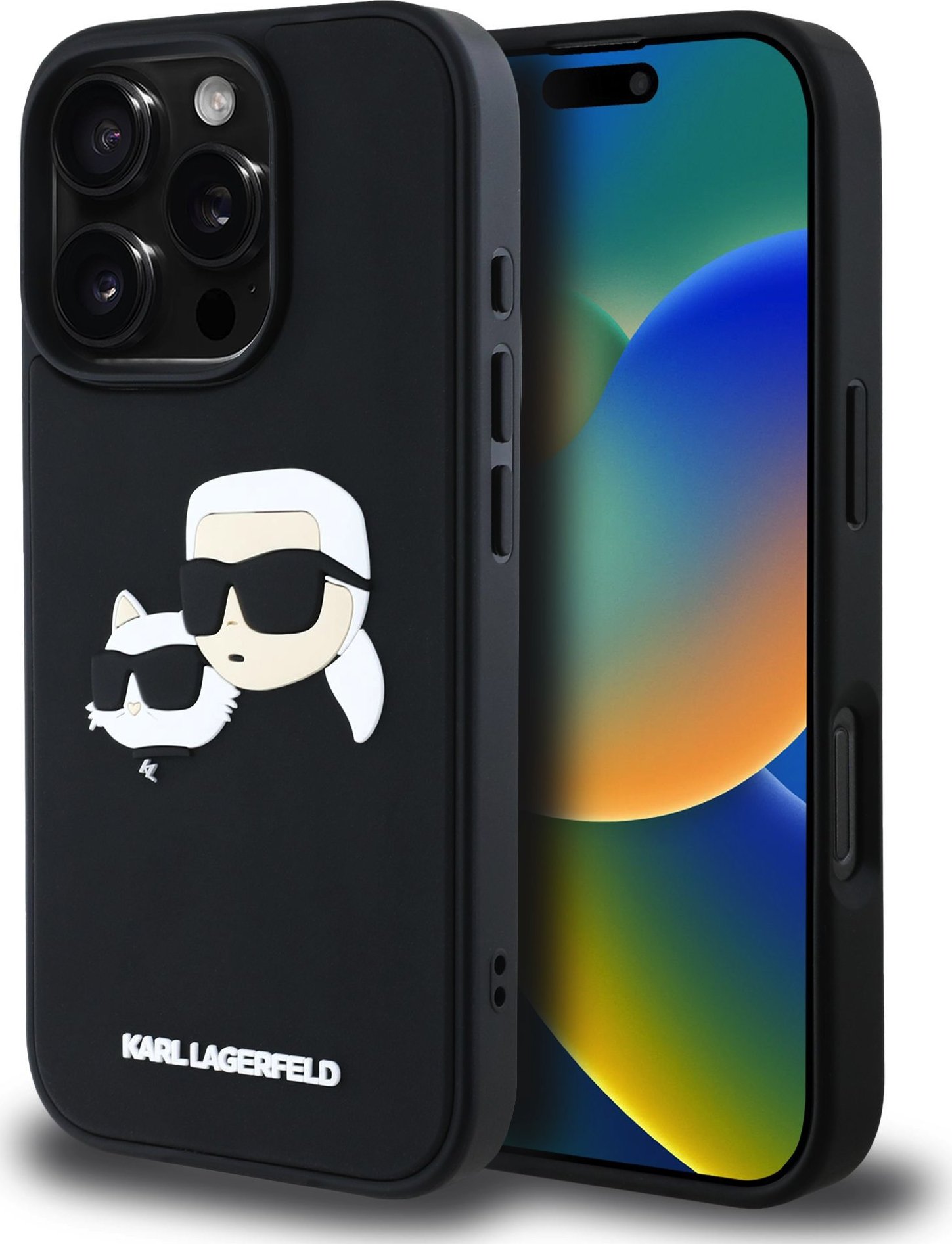 Karl Lagerfeld 3D Rubber Double Heads kryt iPhone 16 Pro černý