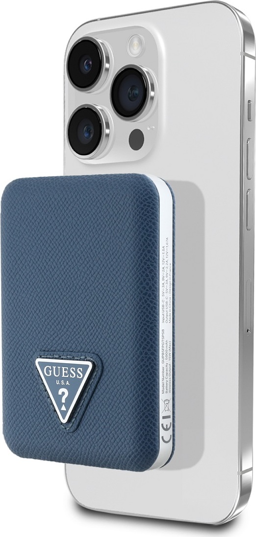 Guess PU Grained Triangle Logo MagSafe powerbanka 5000mAh modrá