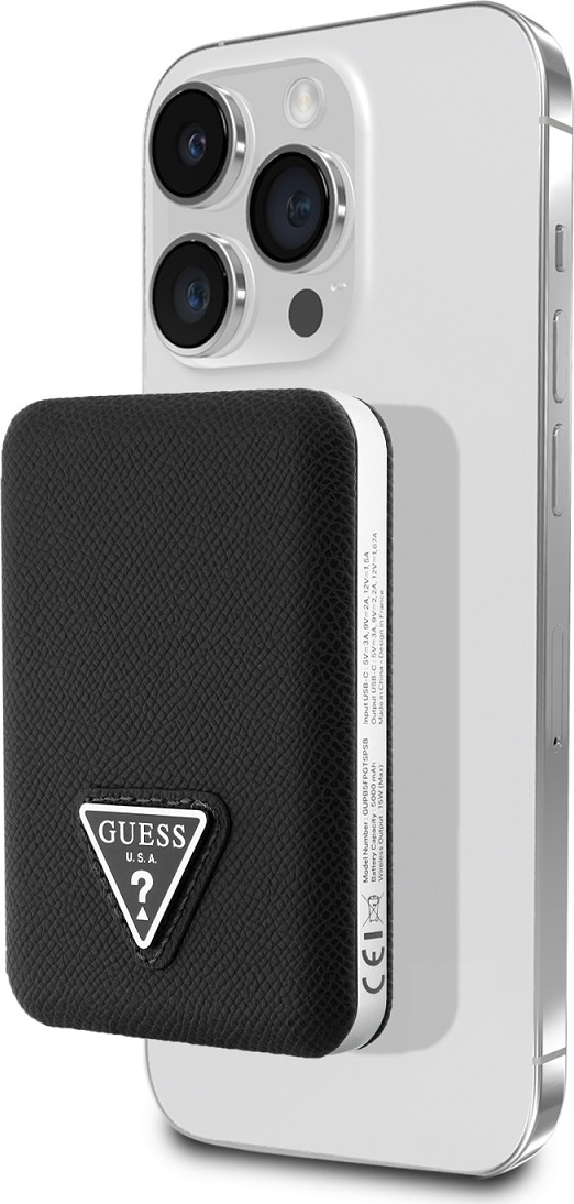 Guess PU Grained Triangle Logo MagSafe powerbanka 5000mAh černá