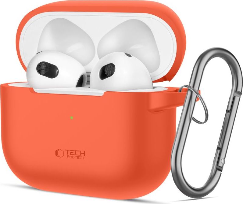 Tech-Protect Pouzdro s karabinou na sluchátka AirPods 3 - Tech-Protect, Silicone Hook Neon Orange