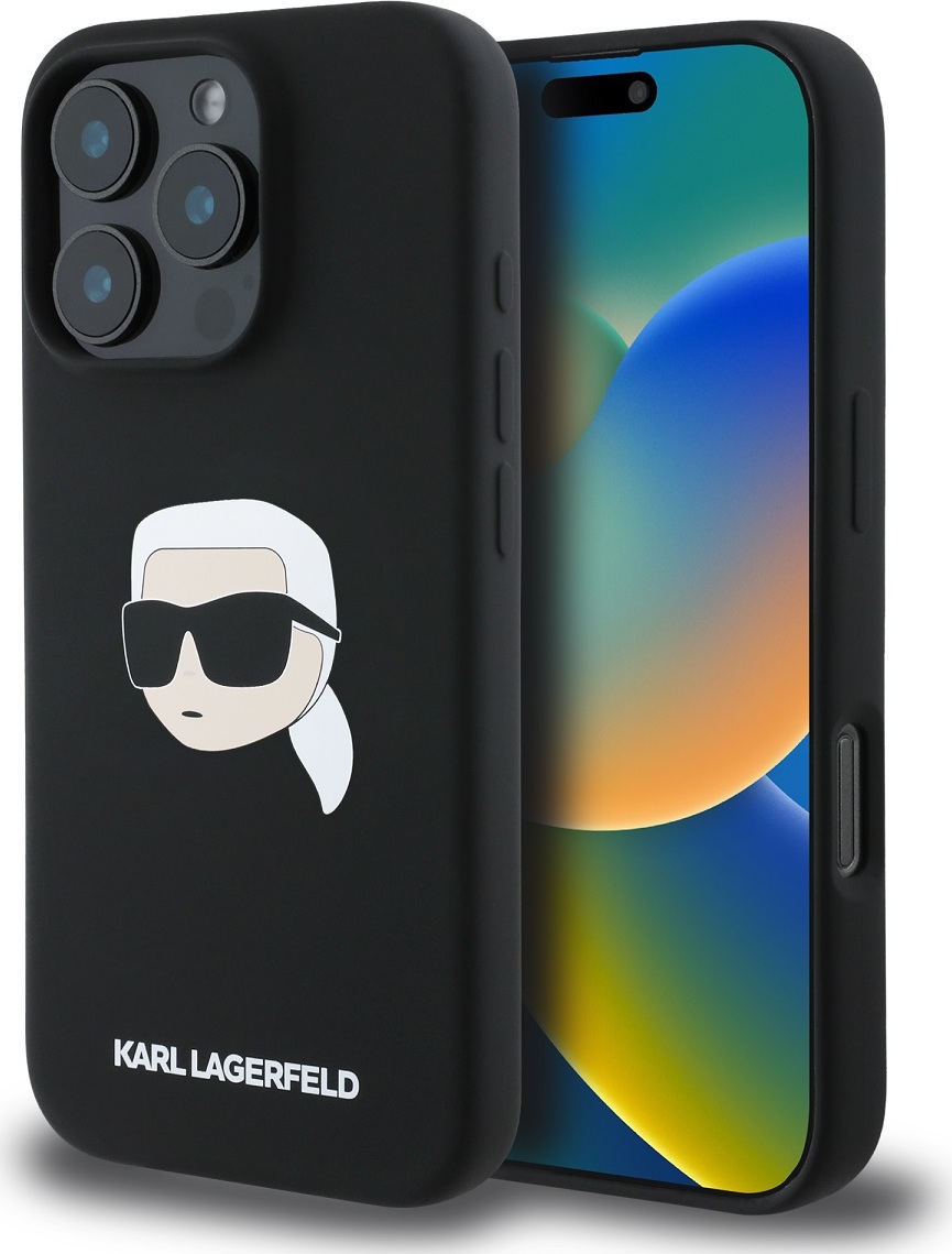 Karl Lagerfeld Liquid Silicone Karl Head MagSafe kryt iPhone 16 Pro černý