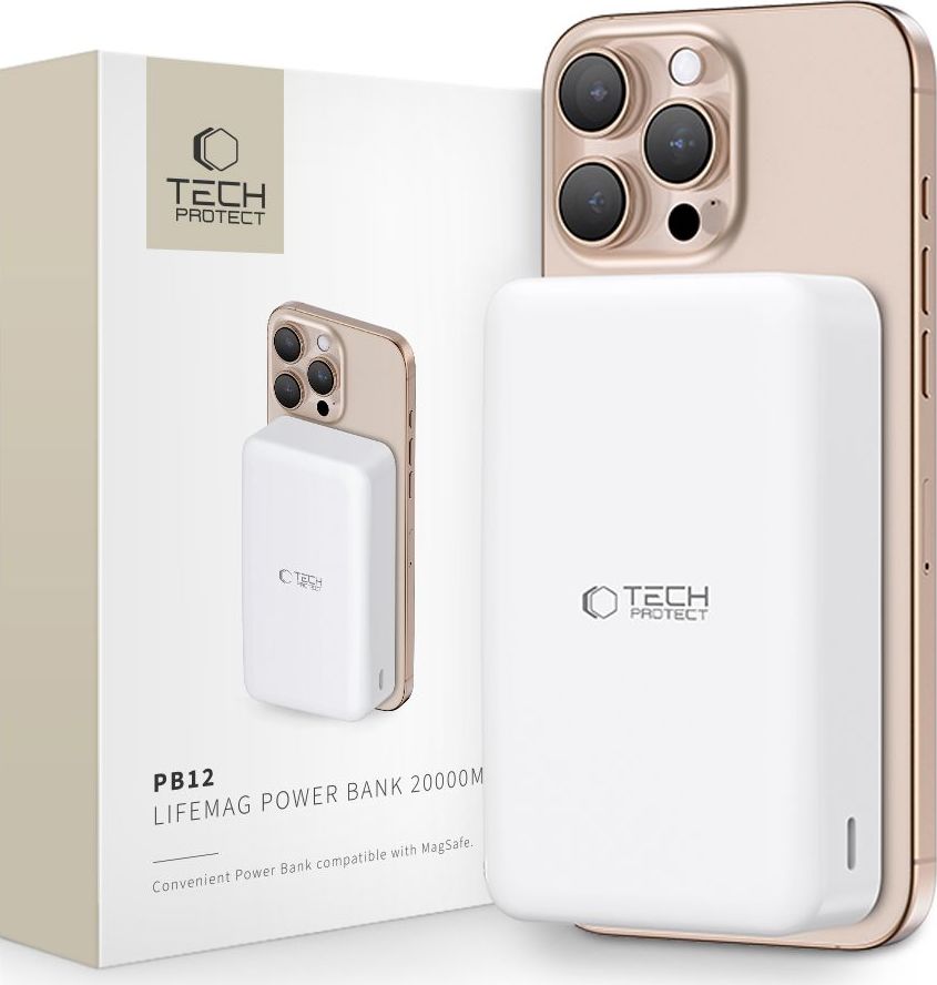 Tech-Protect Powerbanka s MagSafe pro iPhone - Tech-Protect, PB12 LifeMag 20000mAh White