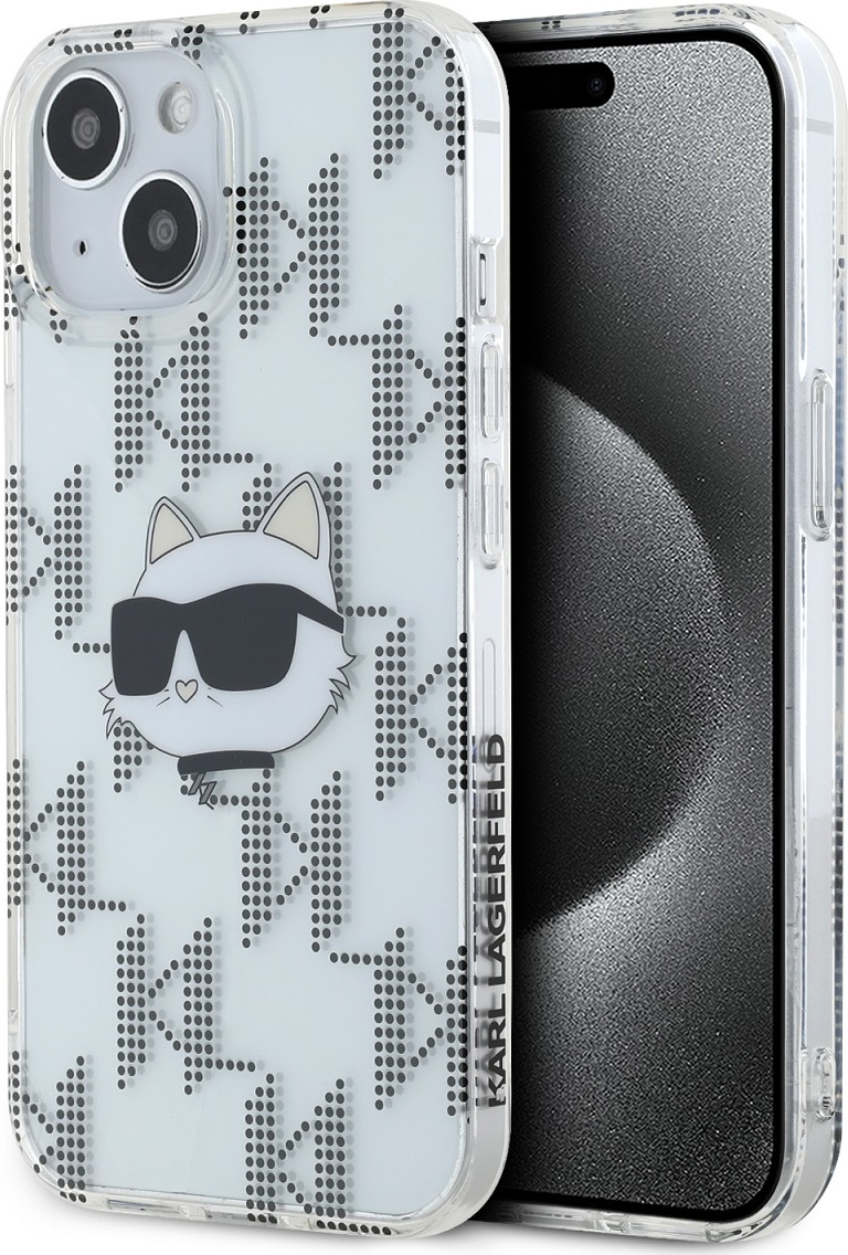 Karl Lagerfeld Ochranný kryt na iPhone 15 - Karl Lagerfeld, IML Electroplated Choupette Head Transparent