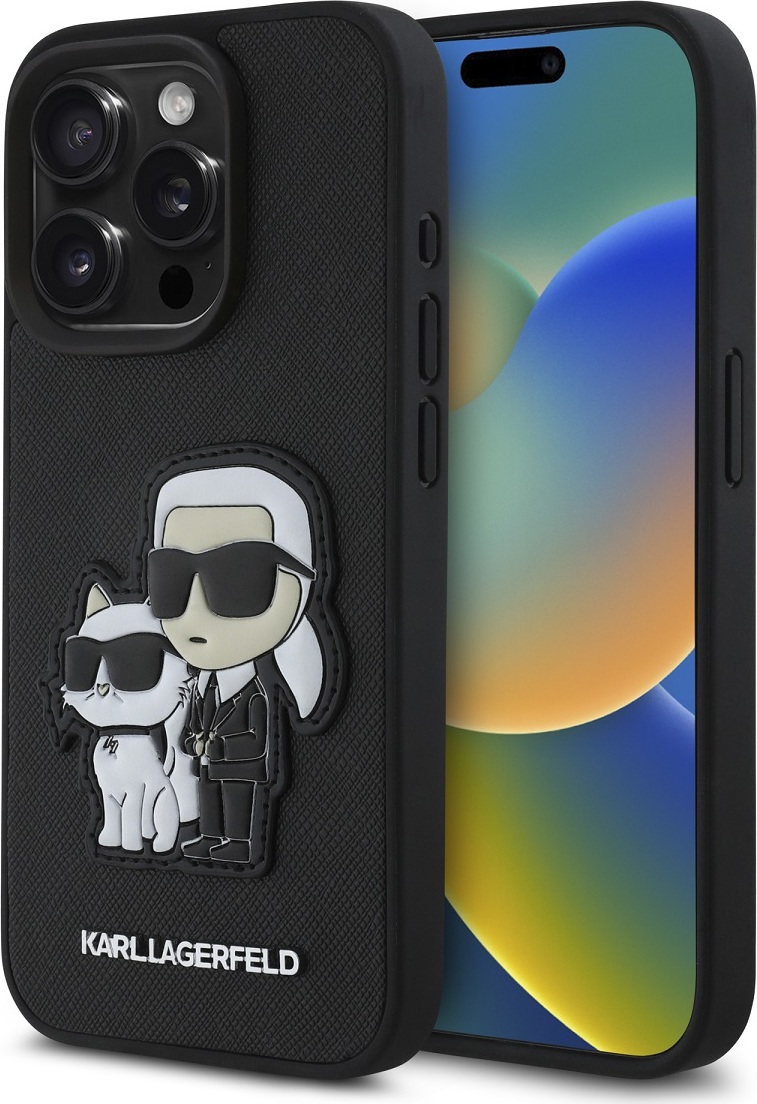 Karl Lagerfeld PU Saffiano Karl and Choupette kryt iPhone 15 Pro Max černý