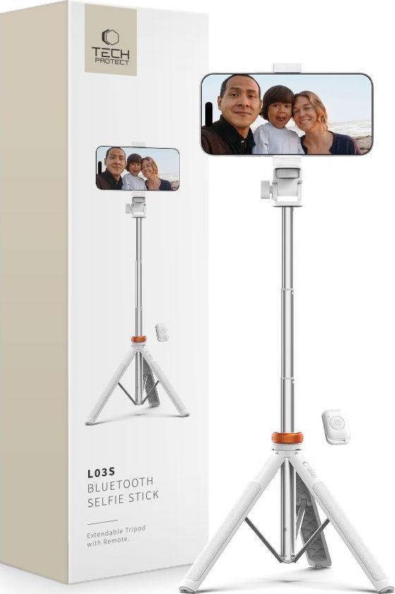 Tech-Protect Selfie tyč s Bluetooth ovladačem a stojánkem - Tech-Protect, L03S Selfie Stick Tripod White