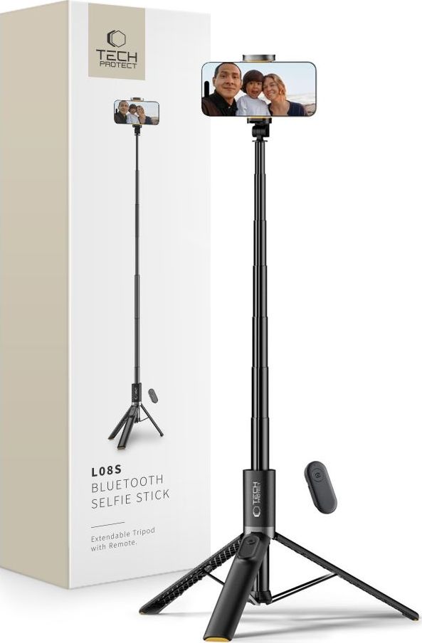 Tech-Protect Selfie tyč s Bluetooth ovladačem a stojánkem - Tech-Protect, L08S Selfie Stick Tripod Black
