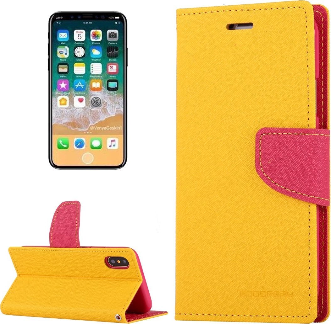 Mercury Pouzdro / kryt pro iPhone XS / X - Mercury, Fancy Diary YELLOW/HOTPINK