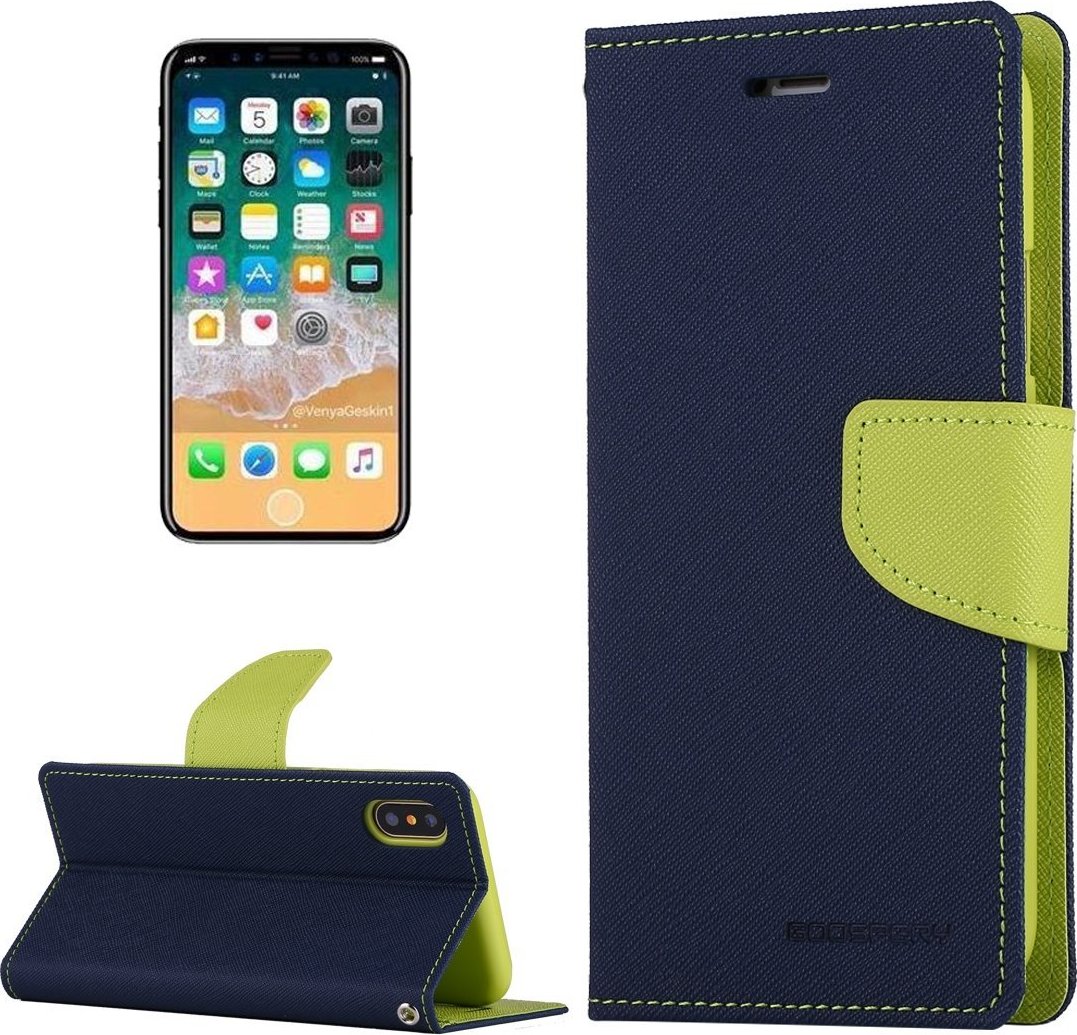 Mercury Pouzdro / kryt pro iPhone XS / X - Mercury, Fancy Diary NAVY/LIME