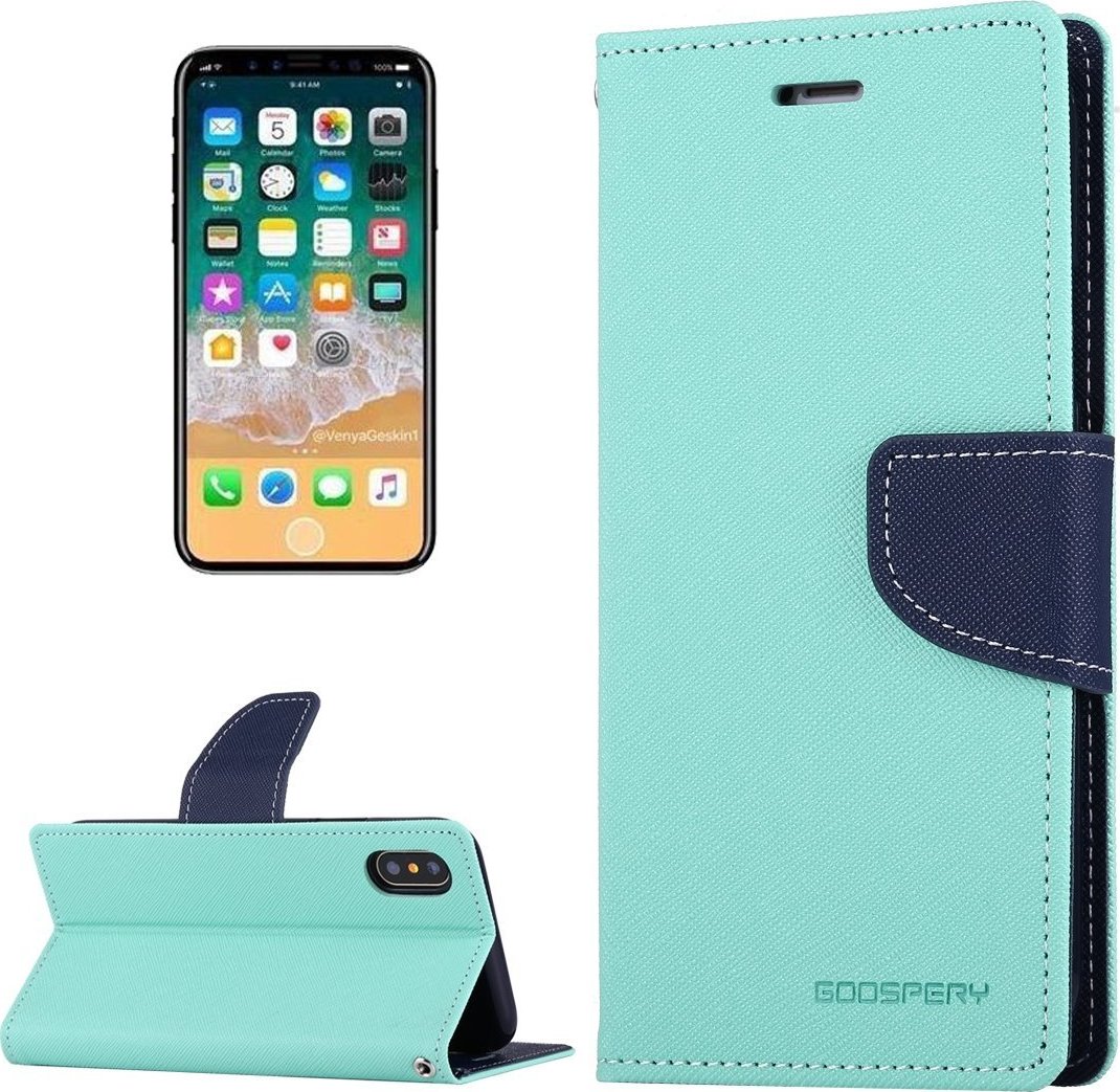 Mercury Pouzdro / kryt pro iPhone XS / X - Mercury, Fancy Diary MINT/NAVY