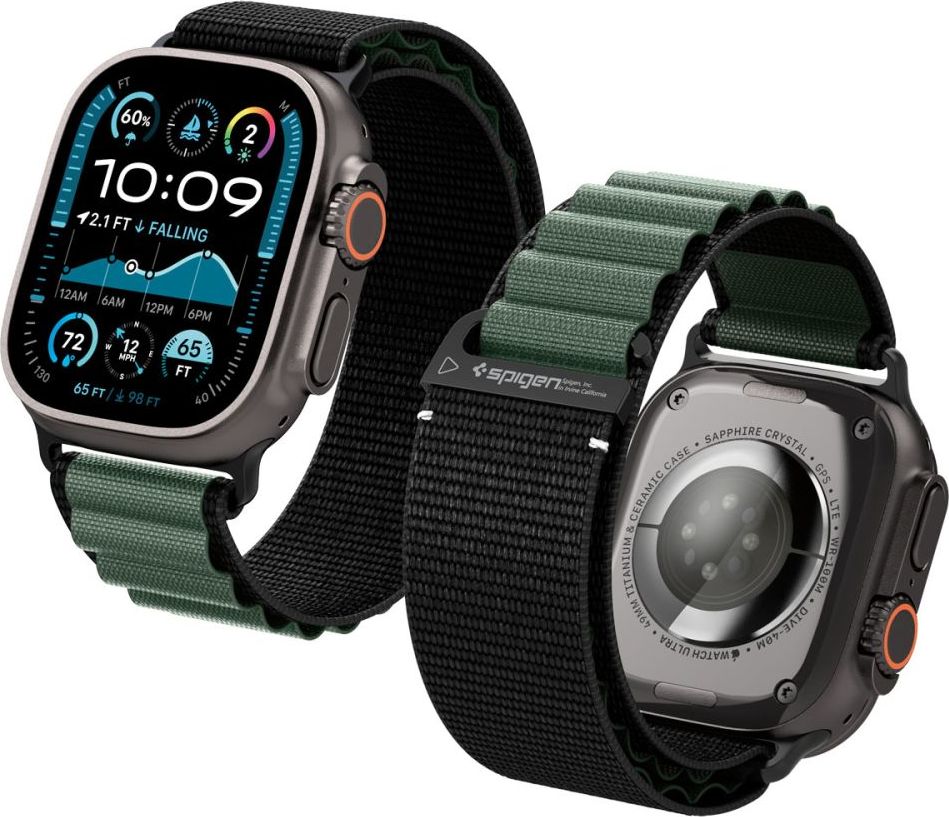 Spigen Fabric Band (hook) řemínek Apple Watch 49/46/45/44mm černý/zelený