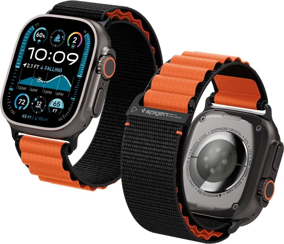 Spigen Fabric Band (hook) řemínek Apple Watch 49/46/45/44mm černý/oranžový