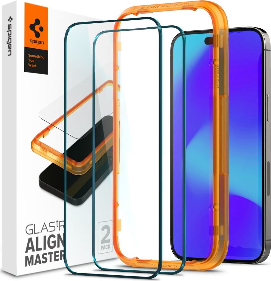 Spigen Ochranné tvrzené sklo pro iPhone 14 Pro MAX - Spigen, AlignMaster FC (2ks s aplikátorem) - POUŽITÉ