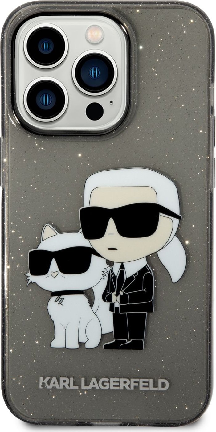 Karl Lagerfeld Ochranný kryt pro iPhone 14 Pro MAX - Karl Lagerfeld, IML Glitter Karl and Choupette Black - POUŽITÉ
