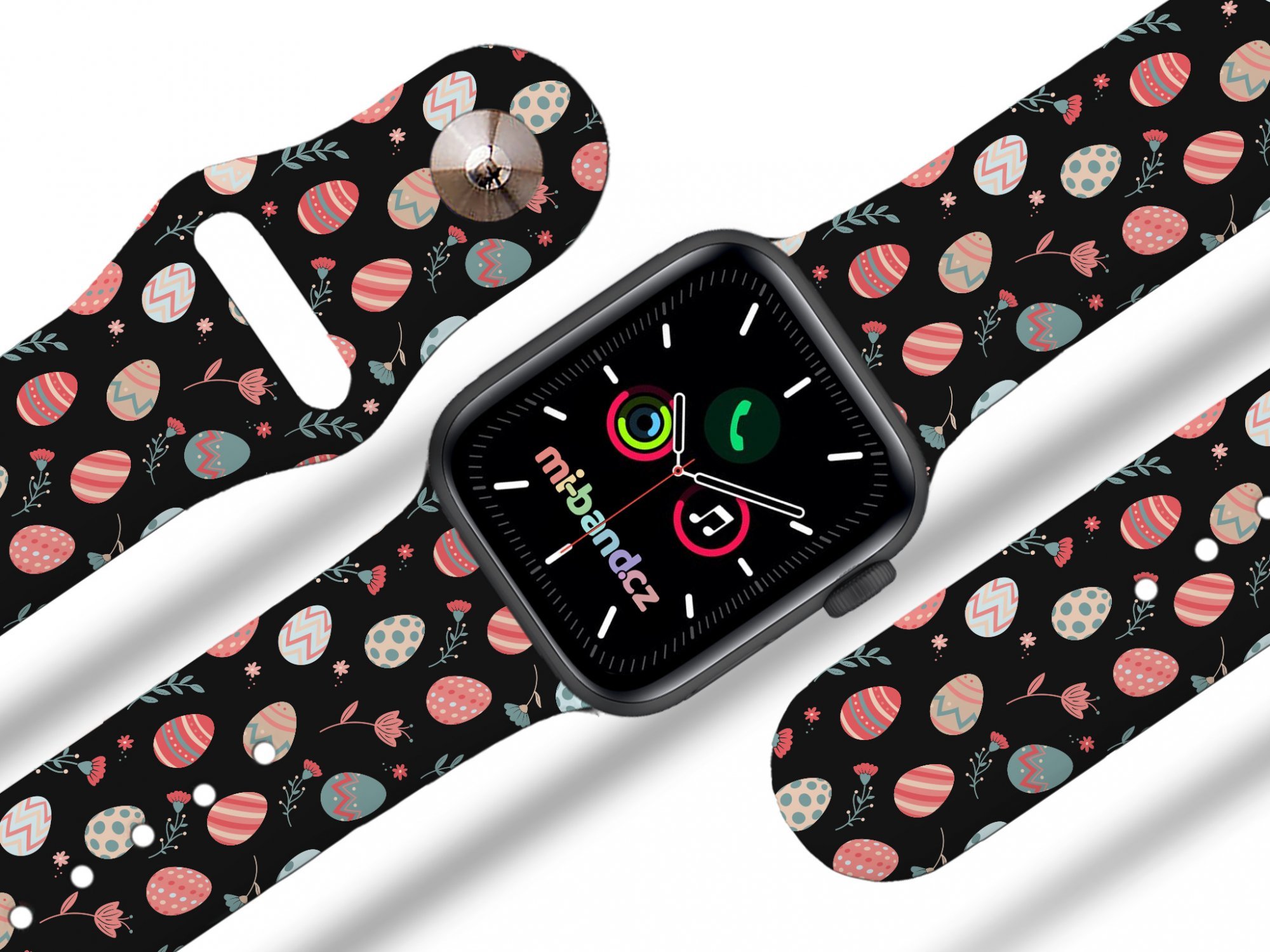 Mi-band Apple watch řemínek Vajíčka a kytičky Rozměr: 42/44/45/49mm, barva pásku: černá
