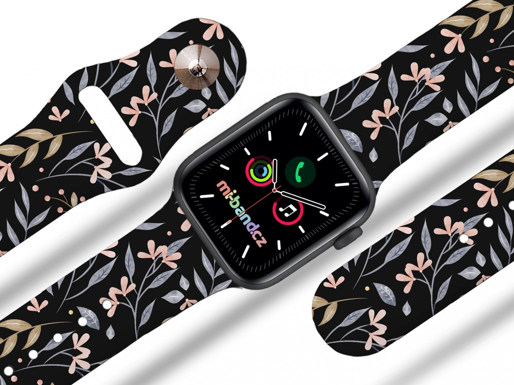 Mi-band Apple watch řemínek Kytky Rozměr: 42/44/45/46/49mm, barva pásku: černá