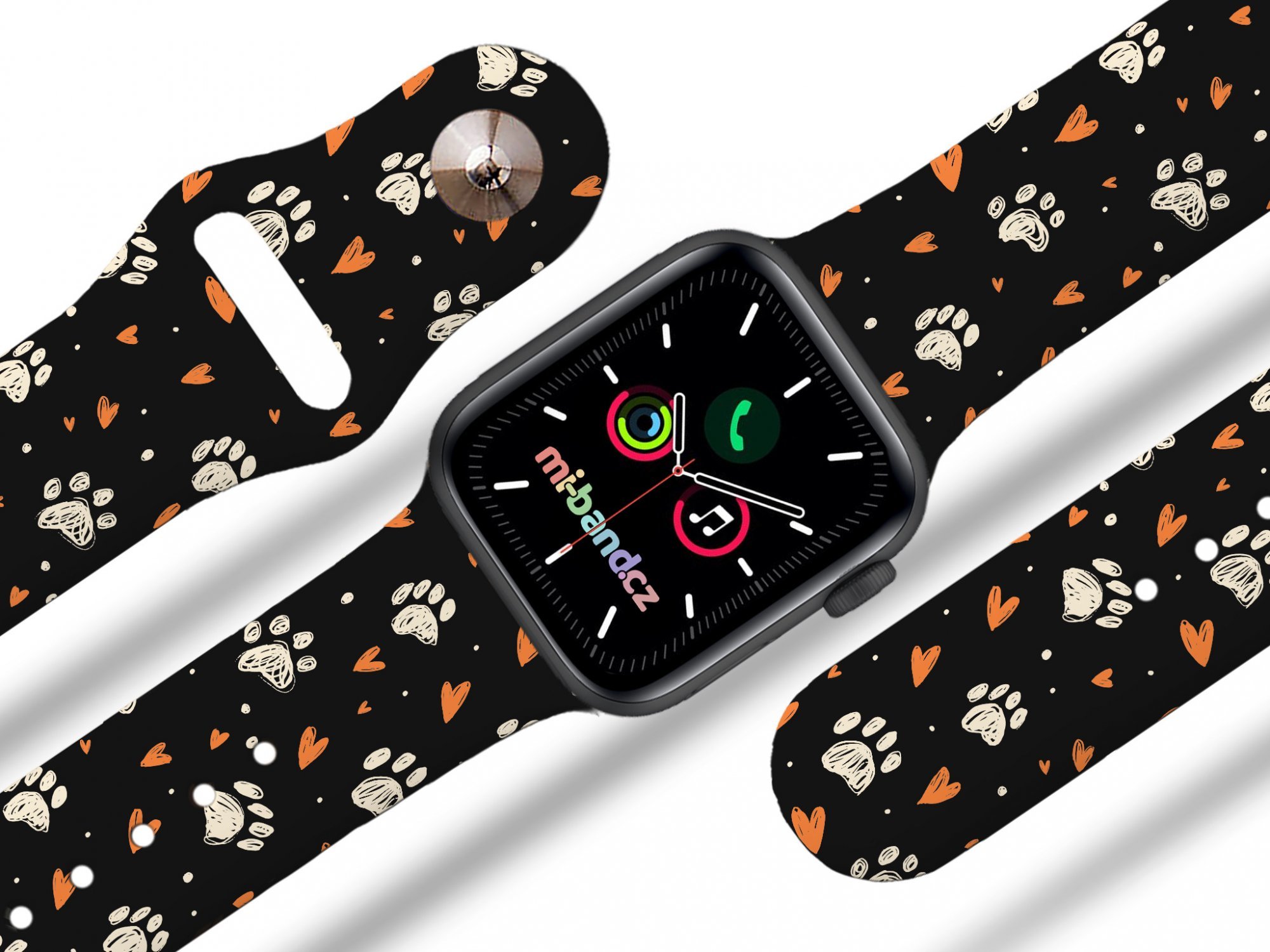 Mi-band Apple watch řemínek Tlapičky se srdíčky Barva: Černá, Rozměr: 42/44/45/46/49mm