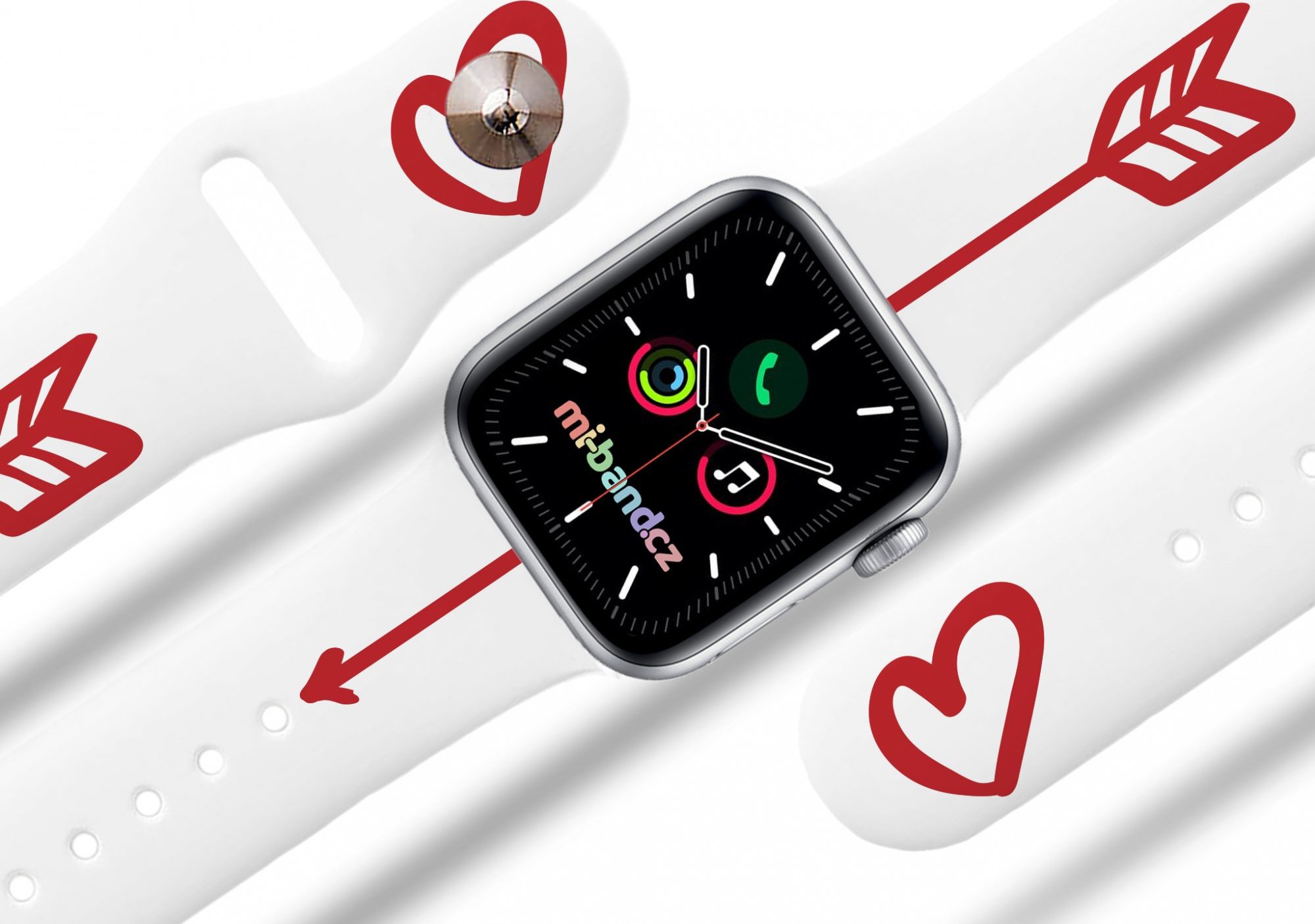 Mi-band Apple watch řemínek Amorův šíp Rozměr: 42/44/45/46/49mm, barva pásku: bílá