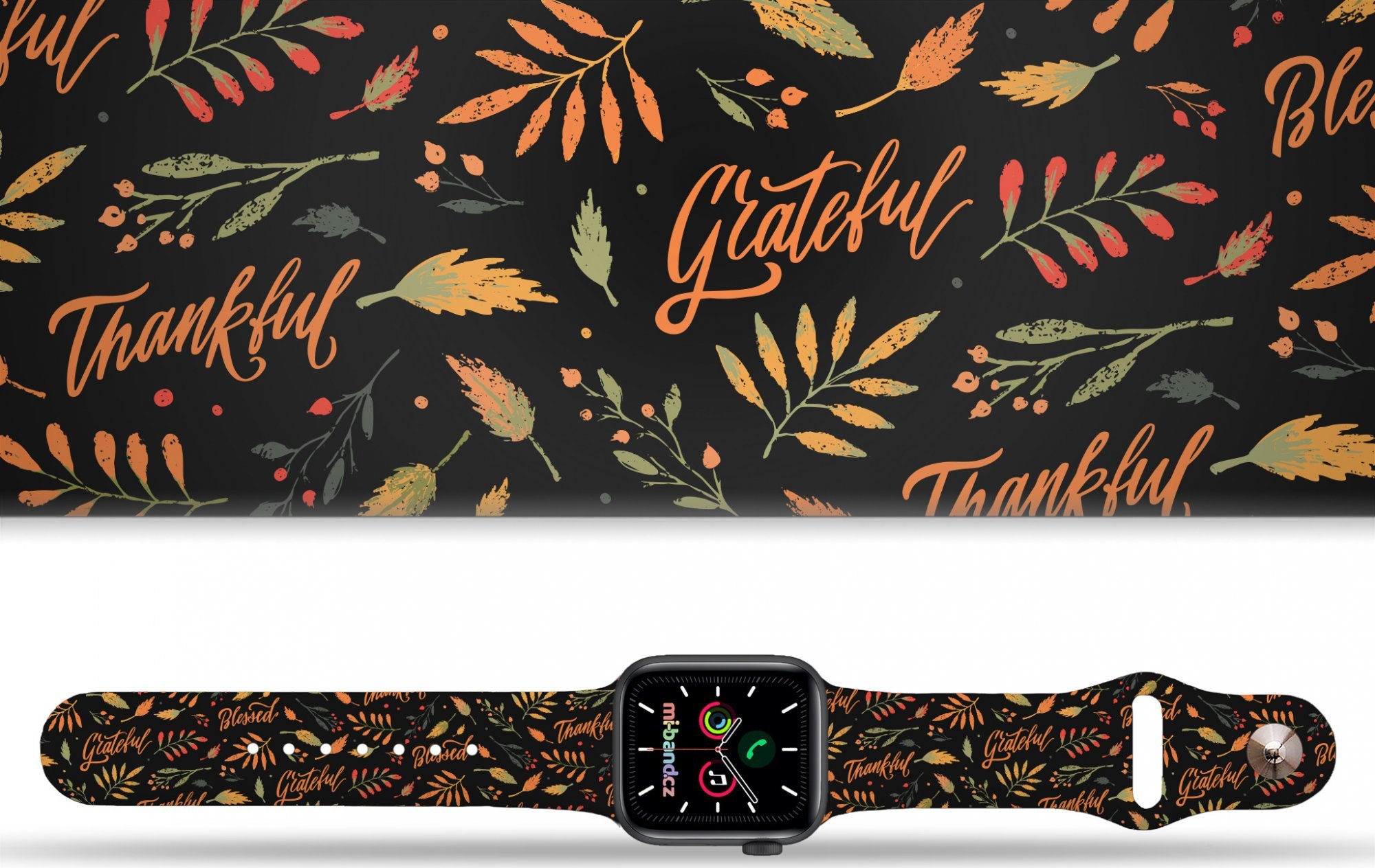 Mi-band Apple watch řemínek Díkuvzdání Rozměr: 38/40/41/42(S10)mm, barva pásku: černá