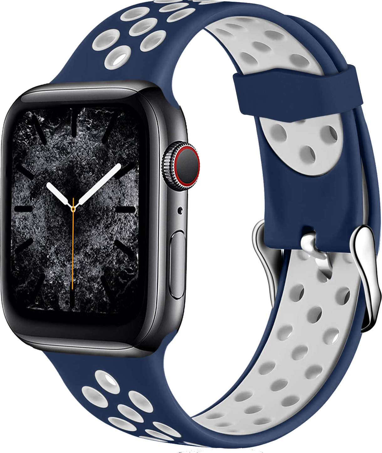 Perforovaný řemínek s přezkou pro Apple Watch 42/44/45/46/49mm Barevná varianta: Tmavěmodro-Bílý