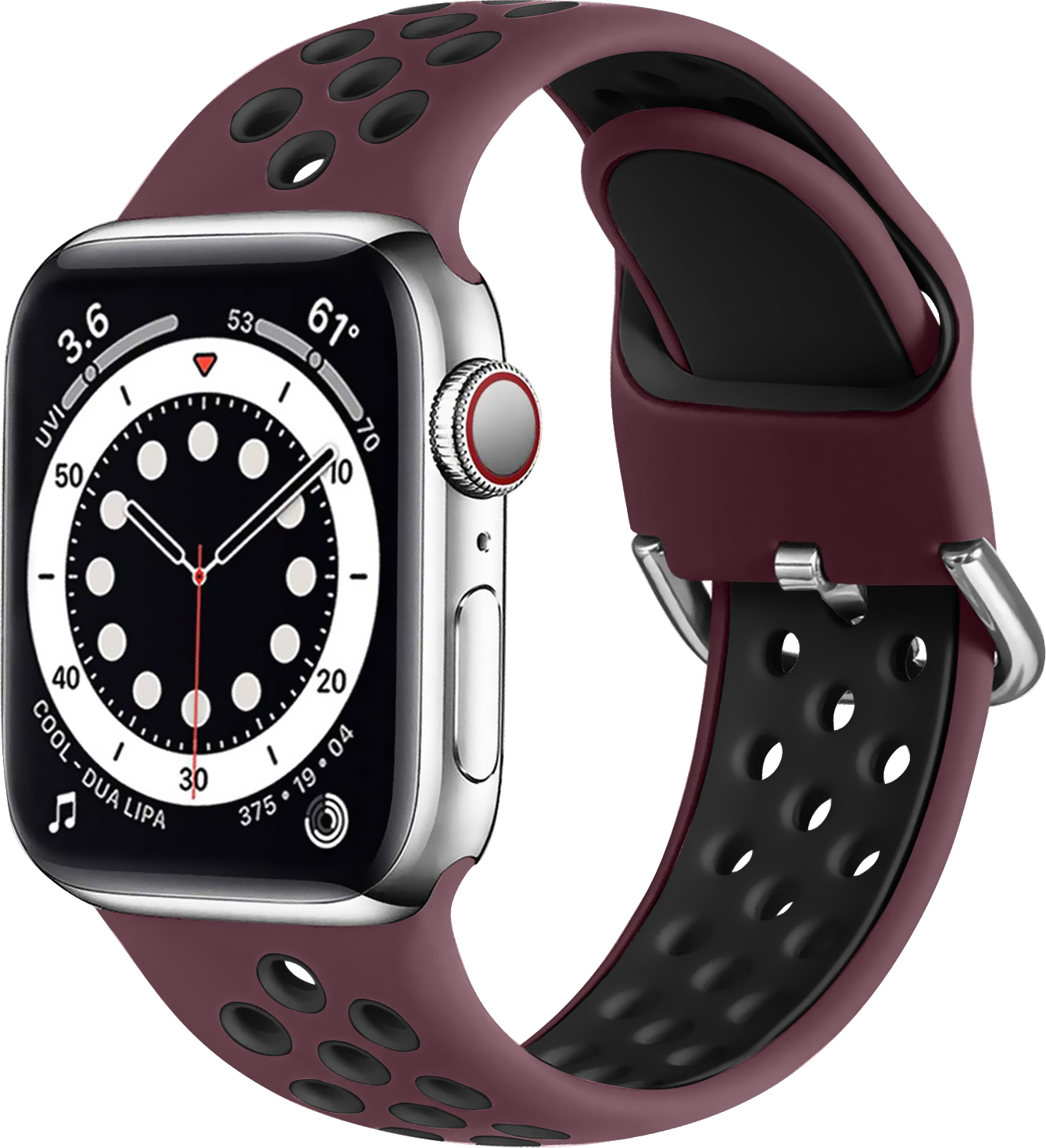 Dvoubarevný perforovaný řemínek s přezkou pro Apple Watch 42/44/45/46/49mm Barevná varianta: Vínovo-černý