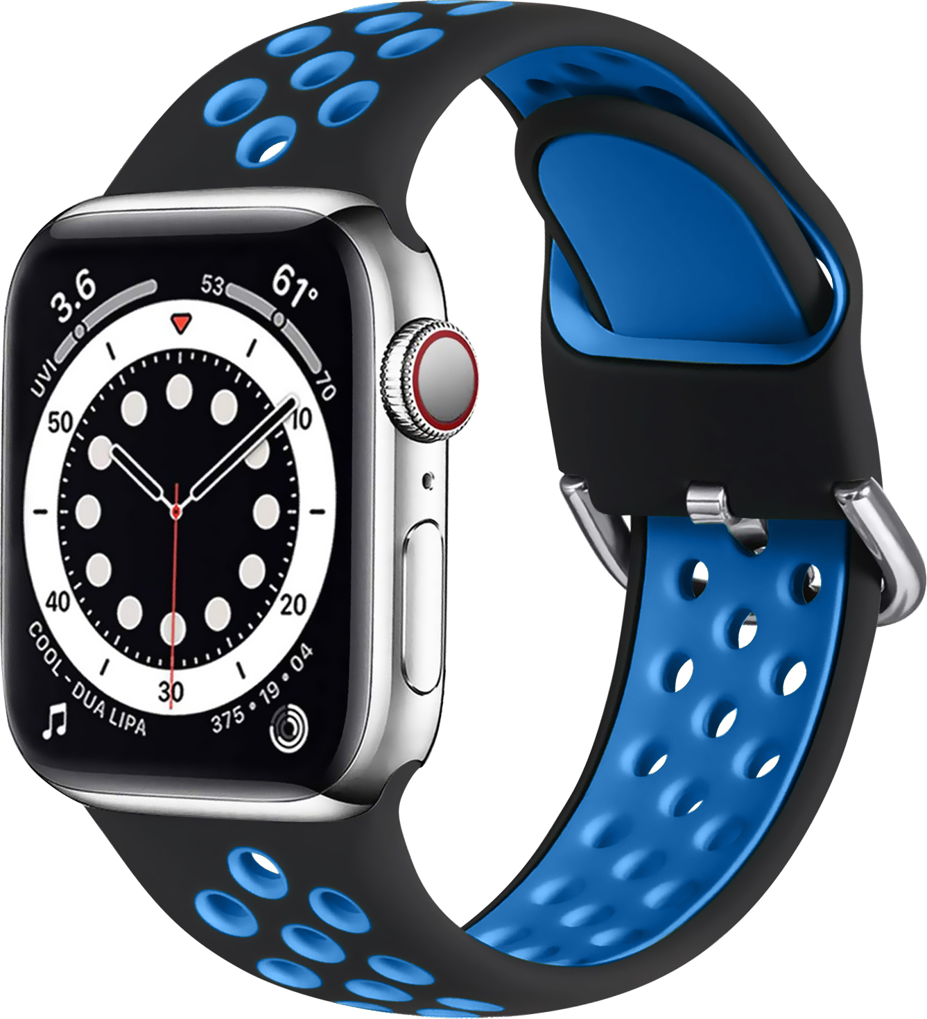 Dvoubarevný perforovaný řemínek s přezkou pro Apple Watch 38/40/41/42(S10)mm Barevná varianta: Černo-Modrý