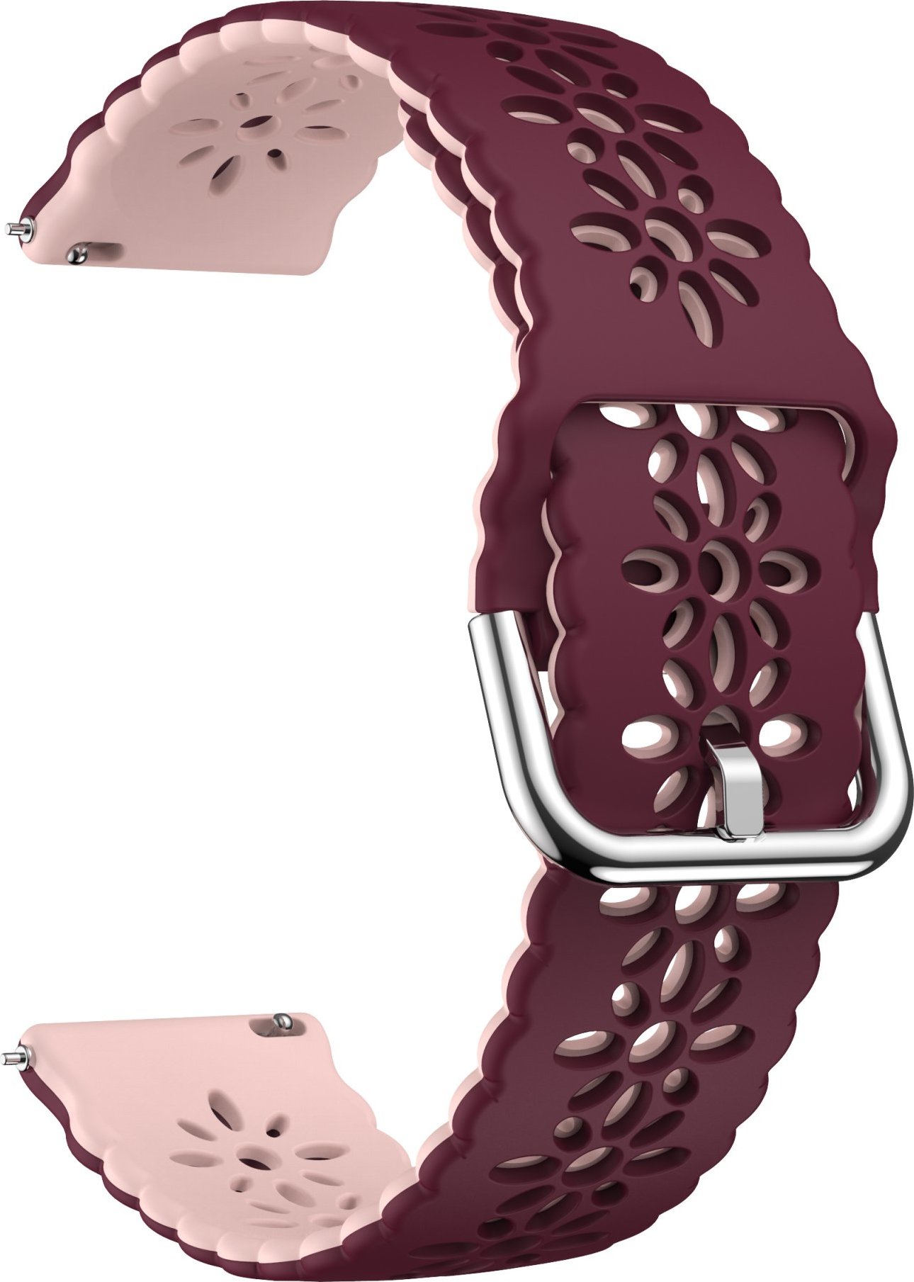 20mm řemínek dvojbarevný s perforováním a přezkovým zapínáním Barevná varianta: Vínovo-růžový