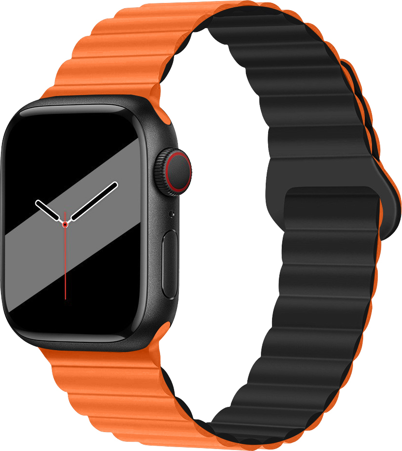 Silikonový magnetický řemínek pro Apple Watch 42/44/45/46/49mm Barva: Oranžovo-černá