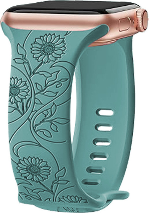 Řemínek gravírované květiny pro Apple Watch 38/40/41/42(S10)mm Barva: Slunečnice - zelená