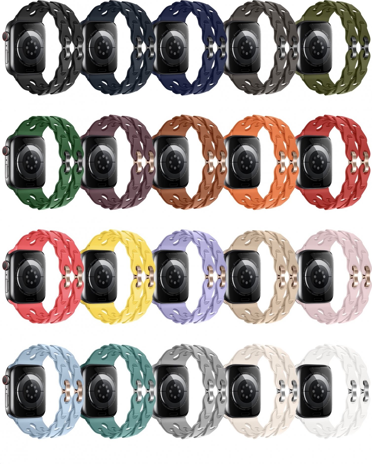 Silikonový řetízkový řemínek pro Apple Watch 38/40/41/42(S10)mm Barva náramku: Slonová kost