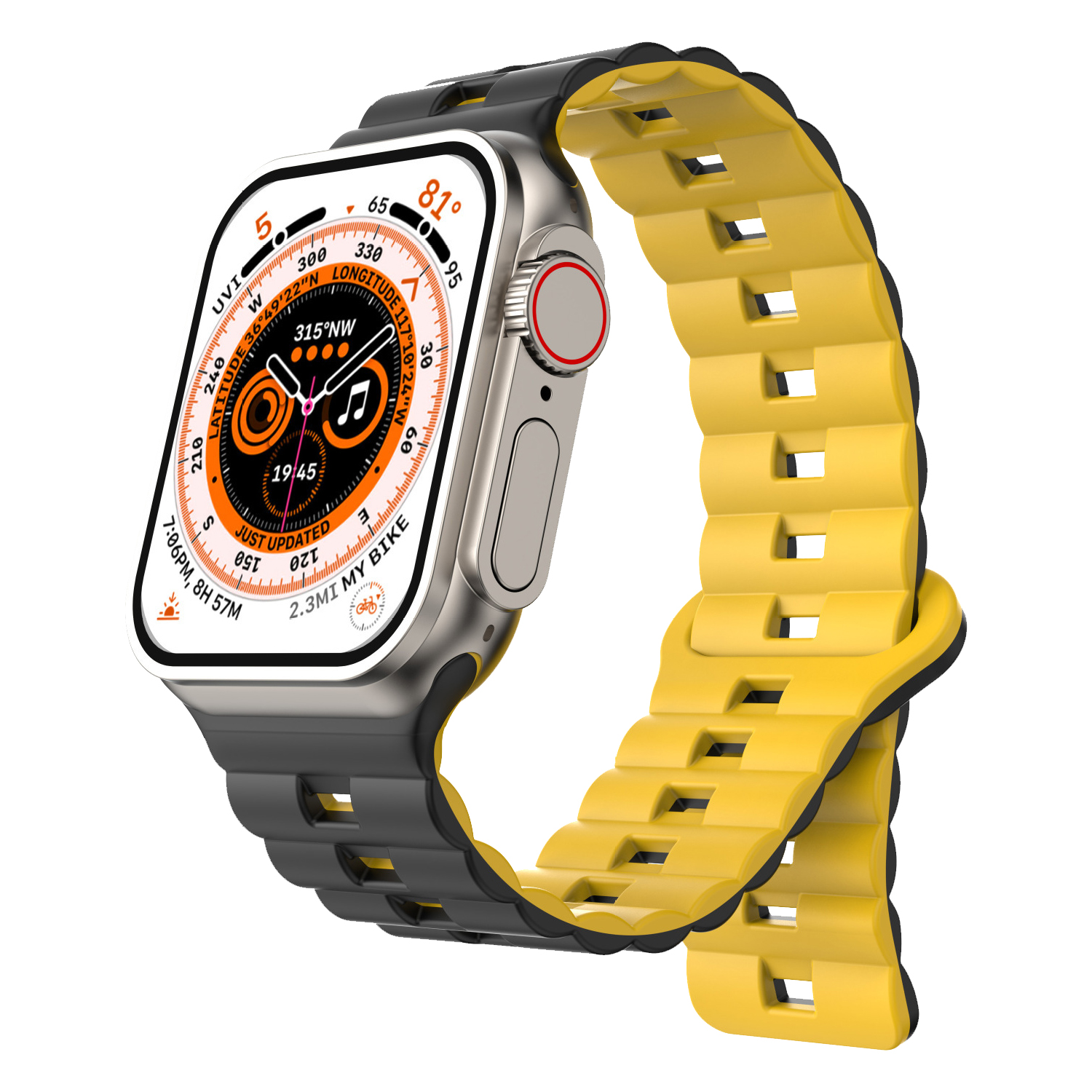 Magnetický silikonový řemínek pro Apple Watch 38/40/41/42(S10)mm Barva: Černo-žlutý
