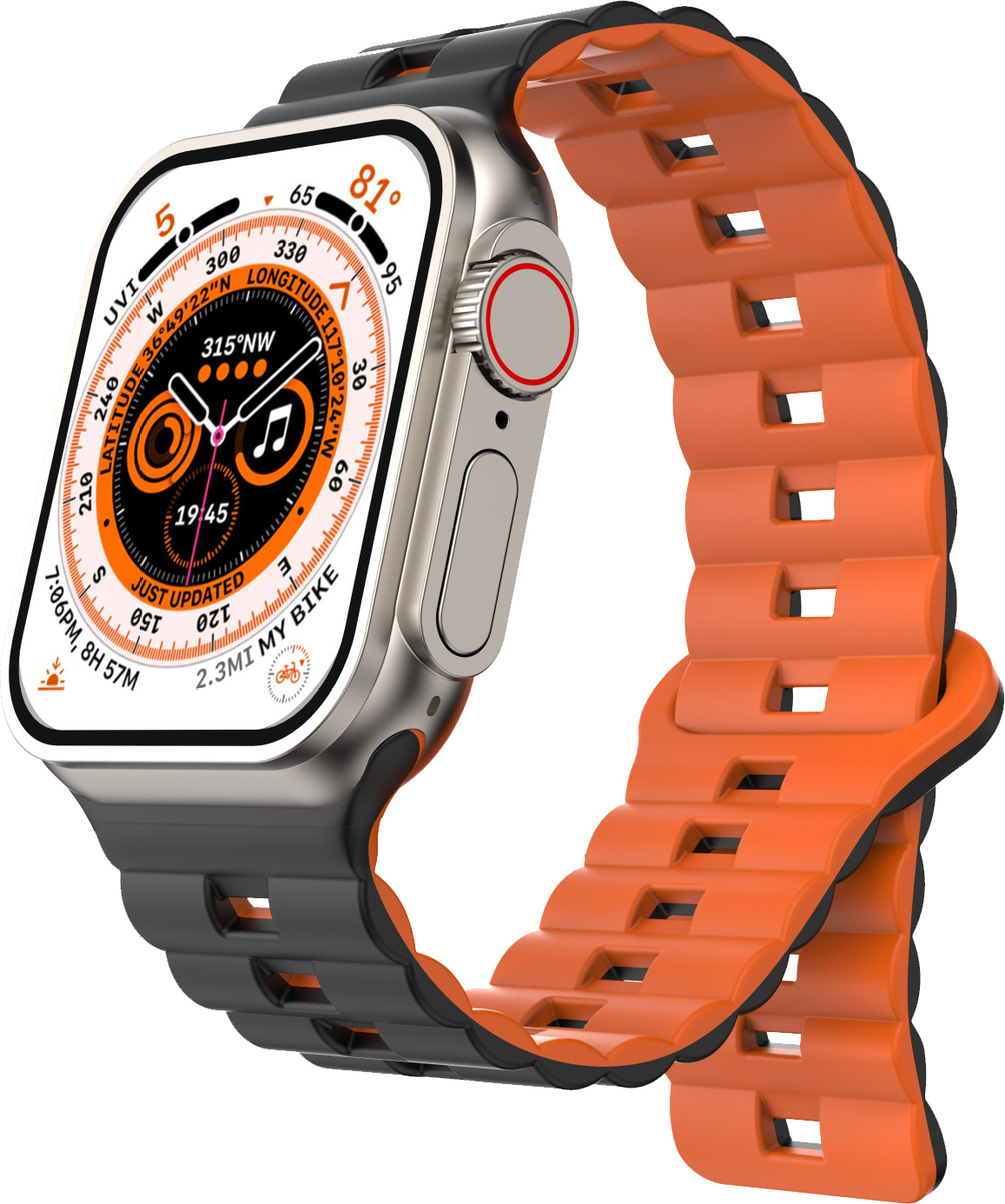 Magnetický silikonový řemínek pro Apple Watch 42/44/45/46/49mm Barva: Černo-oranžový