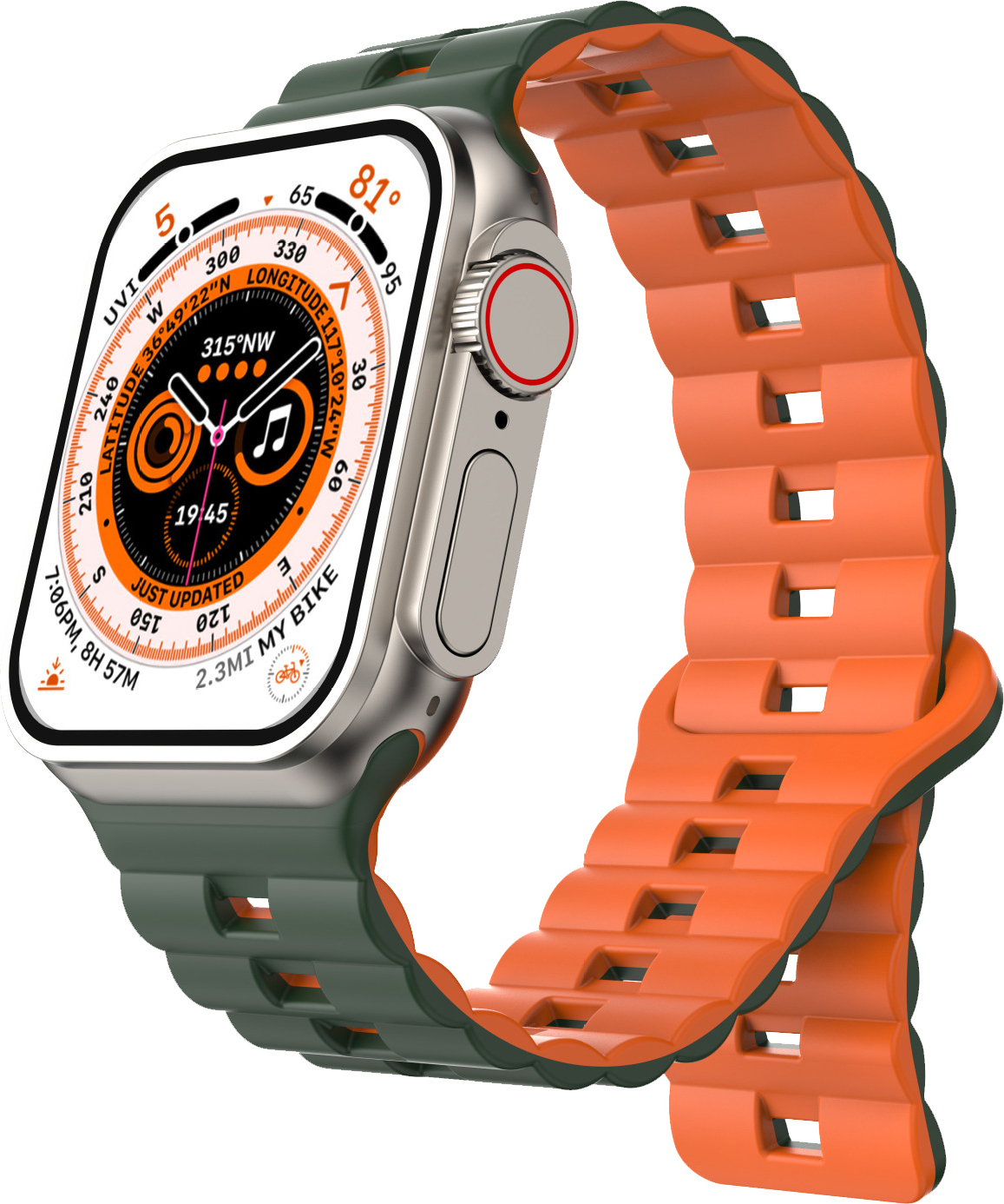 Magnetický silikonový řemínek pro Apple Watch 42/44/45/46/49mm Barva: Zeleno-oranžový
