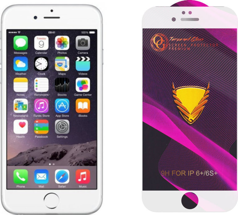 3D Ochranné tvrzené sklo bílé na iPhone 6+/6S+