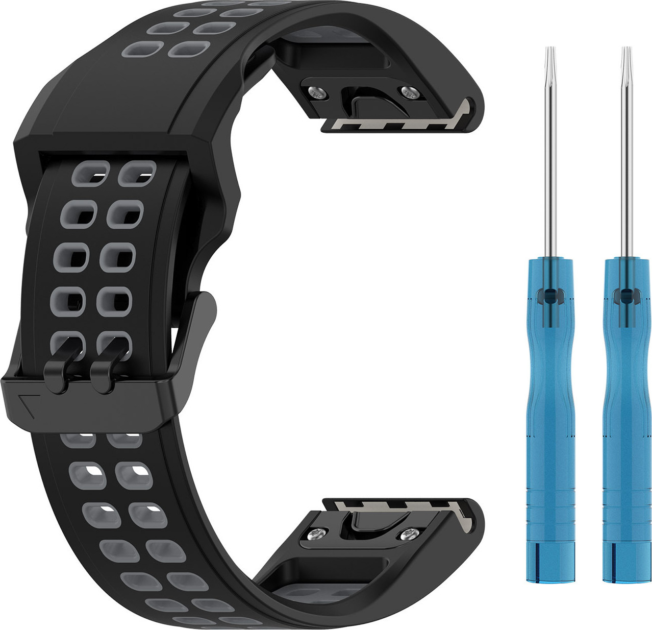 QuickFit perforovaný řemínek s přezkou 26mm Barevná varianta: Černo-Šedý