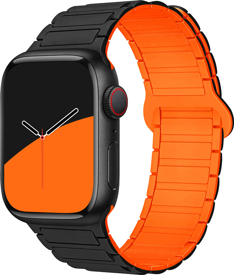Dvojbarevný magnetický řemínek pro Apple Watch 42/44/45/46/49mm Barva: Černo-oranžový