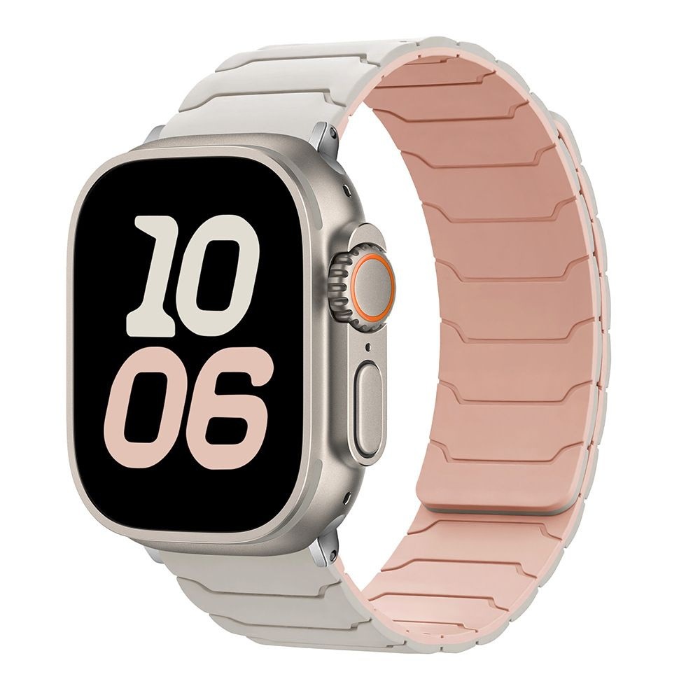 Silikonový magnetický řemínek pro Apple Watch 38/40/41/42(S10)mm Barva: Béžovo-růžový