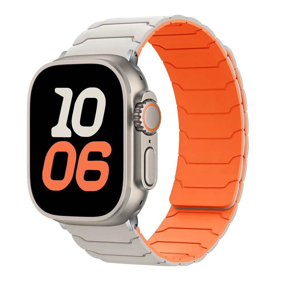 Silikonový magnetický řemínek pro Apple Watch 42/44/45/46/49mm Barva: Béžovo-oranžový