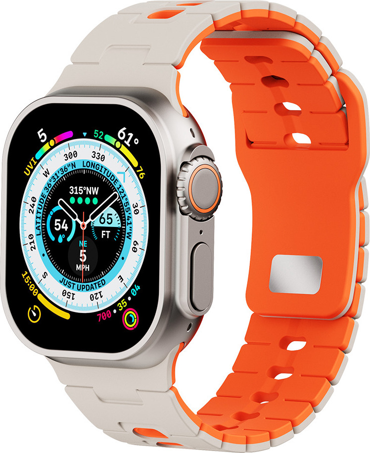 Perforovaný dvojbarevný řemínek pro Apple Watch 38/40/41/42(S10)mm Barva: Béžovo-oranžový