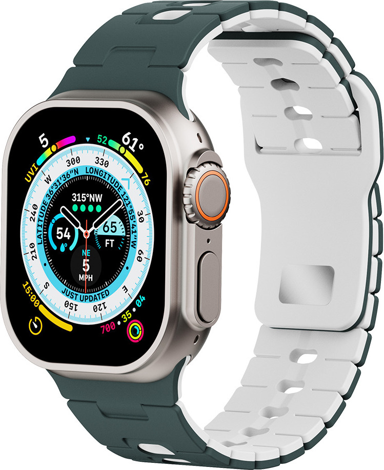 Perforovaný dvojbarevný řemínek pro Apple Watch 38/40/41/42(S10)mm Barva: Tmavězeleno-bílý
