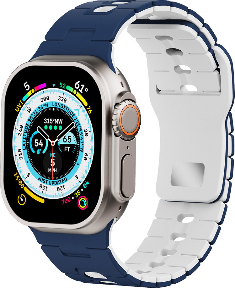 Perforovaný dvojbarevný řemínek pro Apple Watch 42/44/45/46/49mm Barva: Tmavěmodro-Bílý