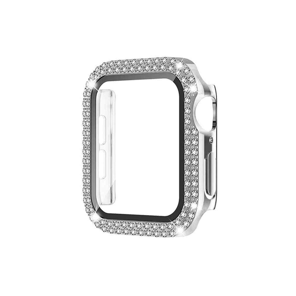 Apple Watch védőtok edzett üveggel és gyémántokkal - Ezüst