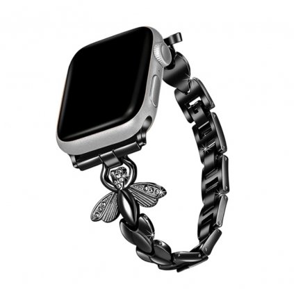 Apple Watch stílusos óraszíj strasszkövekkel és pillangókkal - Fekete