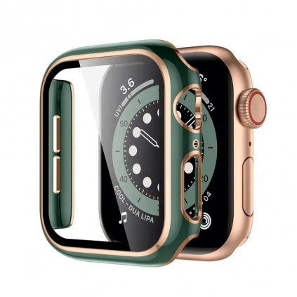 Apple Watch védőtok edzett üveggel - Zöld-rózsaarany