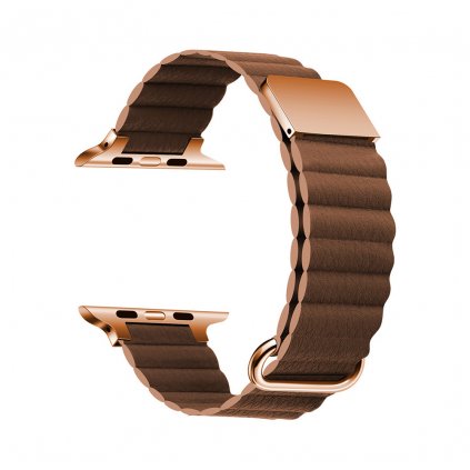 Štýlový kožený remienok s magnetom na Apple Watch - Hnedý