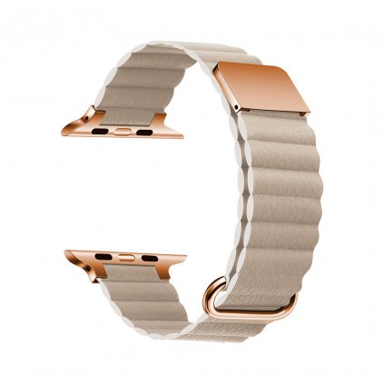 Štýlový kožený remienok s magnetom na Apple Watch - Béžový