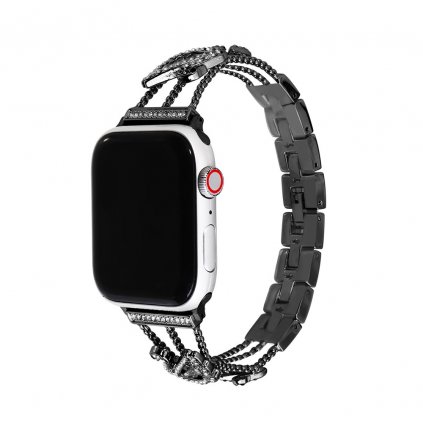 Štýlový remienok s kamienkami a labuťou na Apple Watch - Čierny
