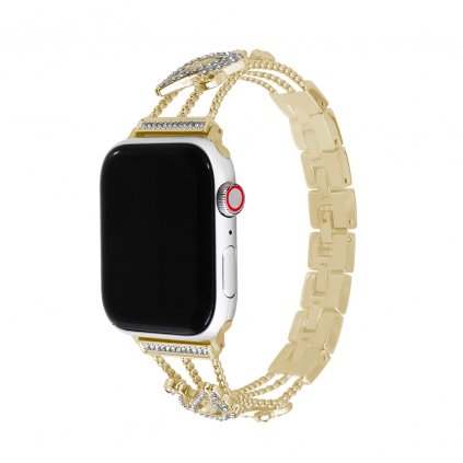 Štýlový remienok s kamienkami a labuťou na Apple Watch - Gold