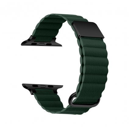 Štýlový kožený remienok s magnetom na Apple Watch - Khaki