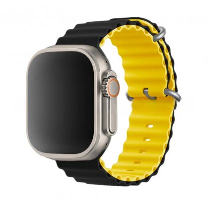 Štýlový vrúbkovaný remienok pre Apple Watch - Čiernožltý